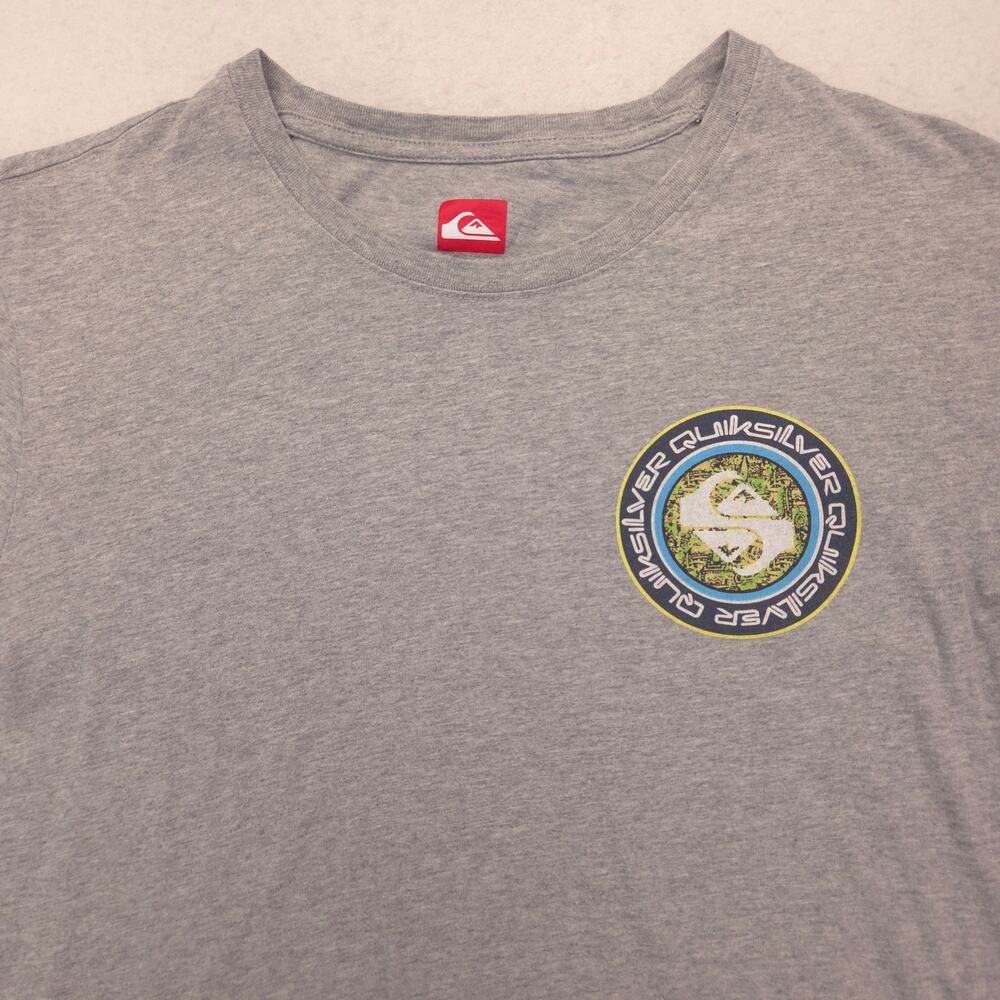 Quiksilver Crew Neck Short Sleeve Graphic T Shirt Mens Size Extra Large XL Gray